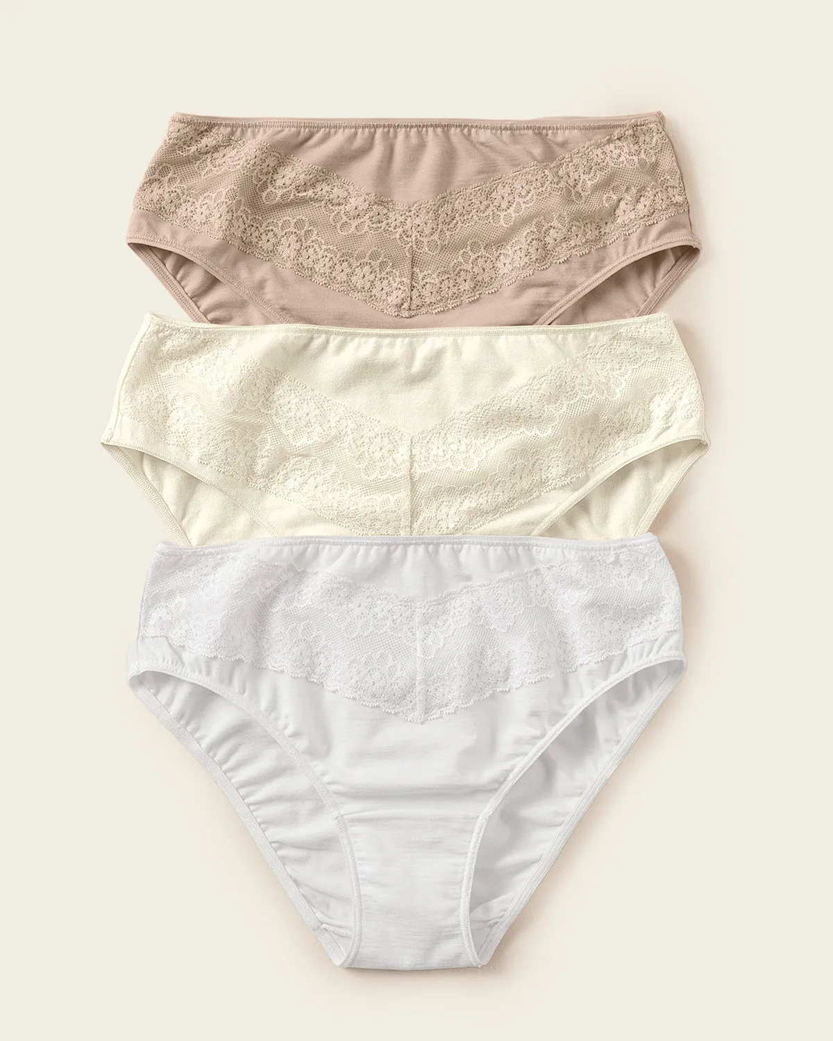 3-Pack High-Cut Brief Panties with Lace