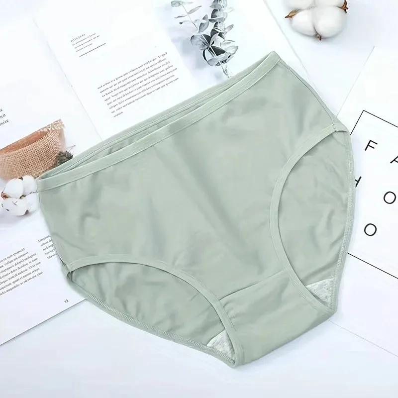 5pcs Simple Solid Briefs, Comfy & Breathable High Waist Stretchy Intimates Panties, Women's Lingerie & Underwear