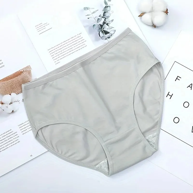 5pcs Simple Solid Briefs, Comfy & Breathable High Waist Stretchy Intimates Panties, Women's Lingerie & Underwear