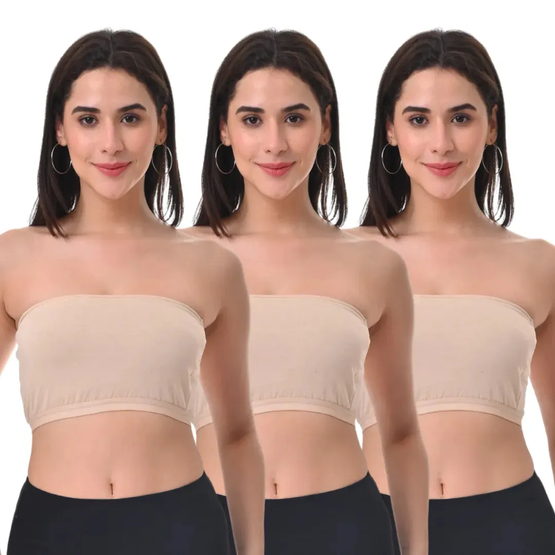 Bandeau/Tube Bra For Women | Strapless Bra | Silicone Anti-Slip Band | Triple Layer Front Panel | Conceals Visibility Of Nipples | Pack Of 3