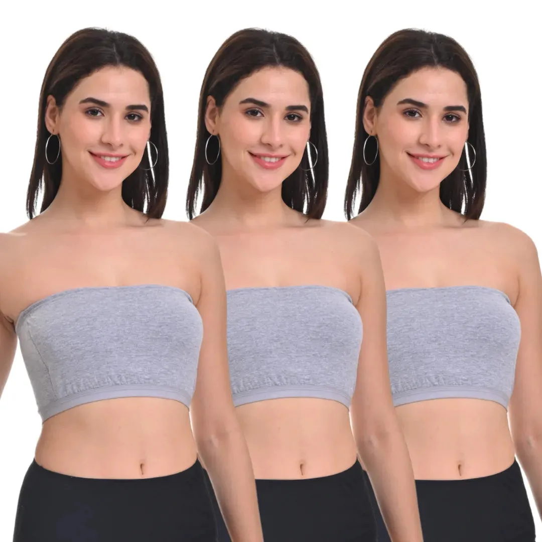 Bandeau/Tube Bra For Women | Strapless Bra | Silicone Anti-Slip Band | Triple Layer Front Panel | Conceals Visibility Of Nipples | Pack Of 3