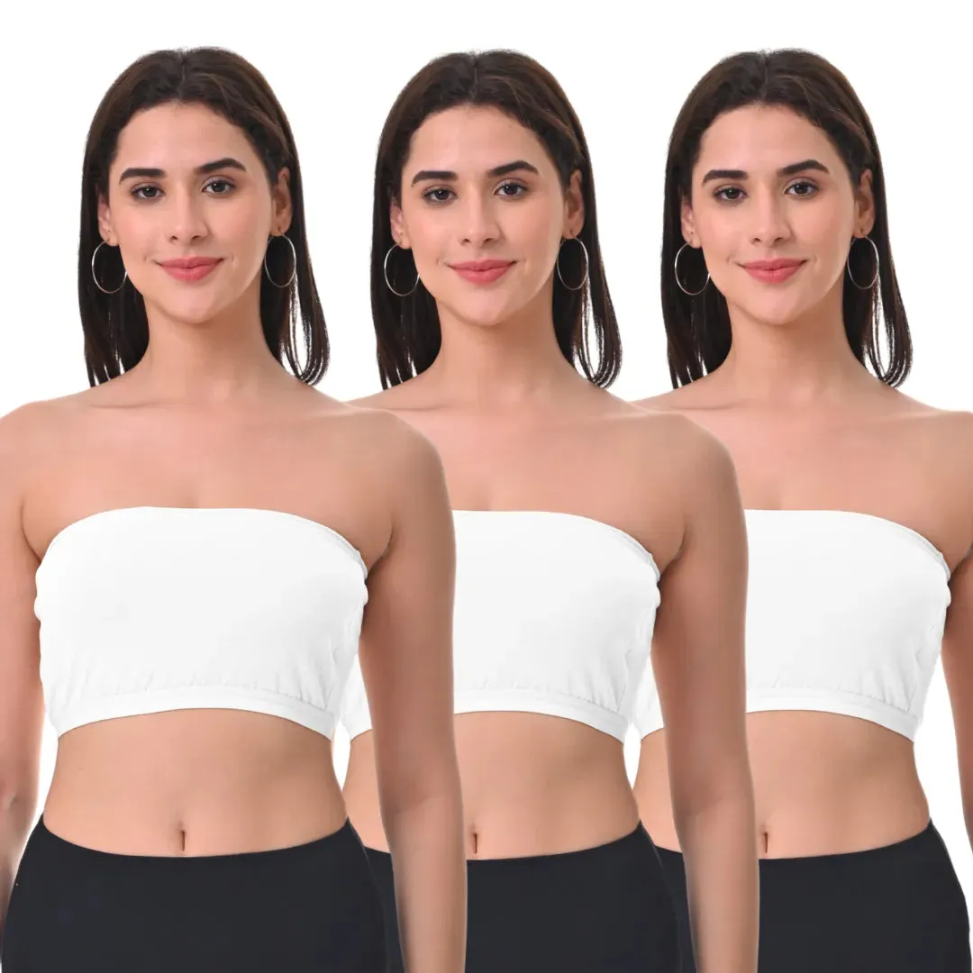 Bandeau/Tube Bra For Women | Strapless Bra | Silicone Anti-Slip Band | Triple Layer Front Panel | Conceals Visibility Of Nipples | Pack Of 3