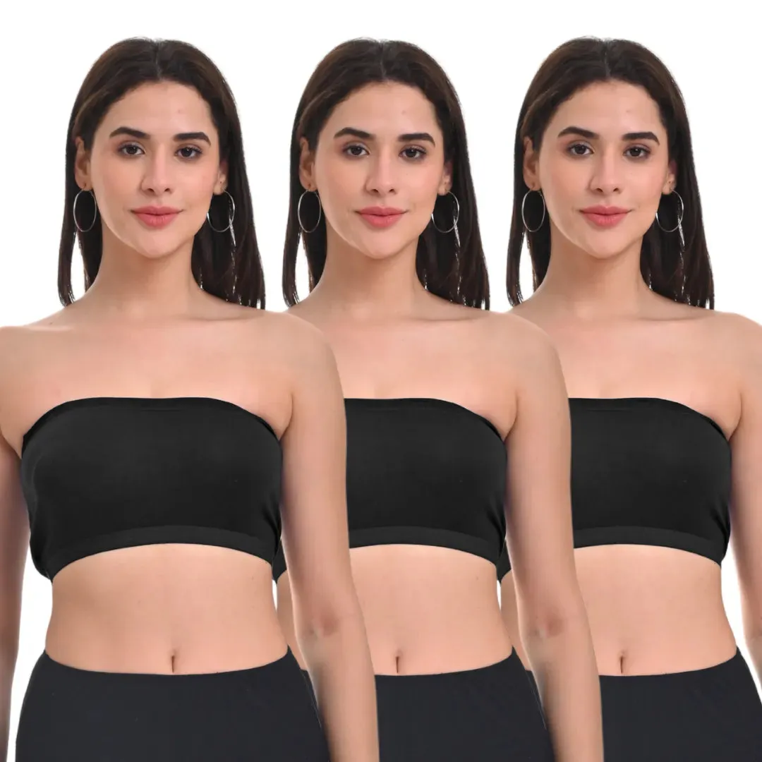 Bandeau/Tube Bra For Women | Strapless Bra | Silicone Anti-Slip Band | Triple Layer Front Panel | Conceals Visibility Of Nipples | Pack Of 3