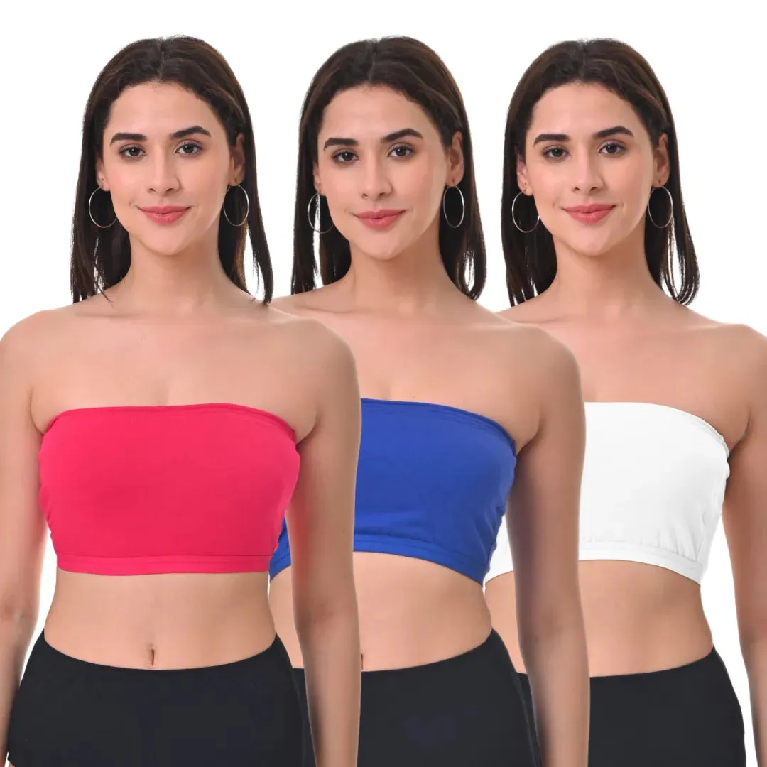 Bandeau/Tube Bra For Women | Strapless Bra | Silicone Anti-Slip Band | Triple Layer Front Panel | Conceals Visibility Of Nipples | Pack Of 3