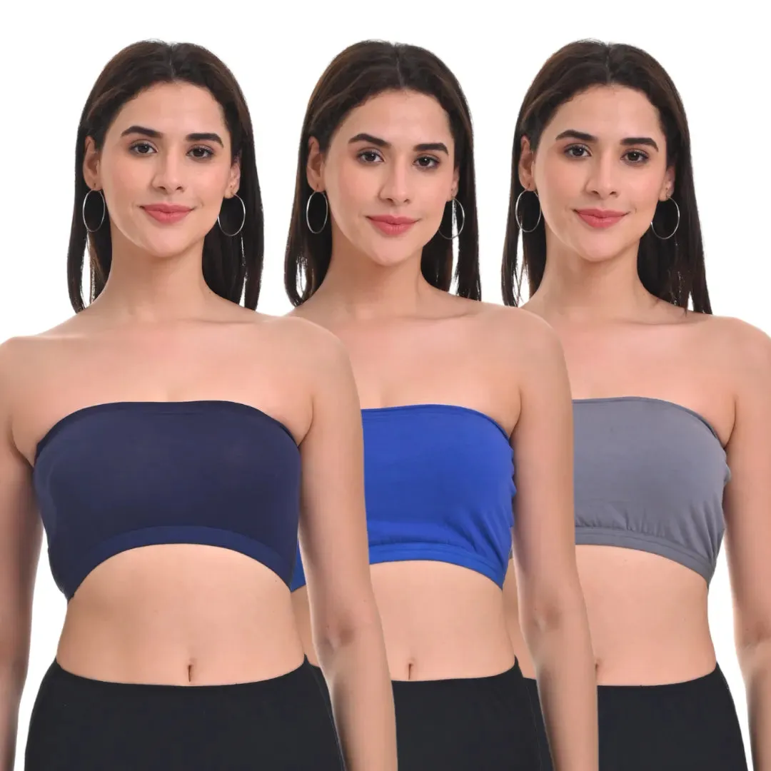 Bandeau/Tube Bra For Women | Strapless Bra | Silicone Anti-Slip Band | Triple Layer Front Panel | Conceals Visibility Of Nipples | Pack Of 3