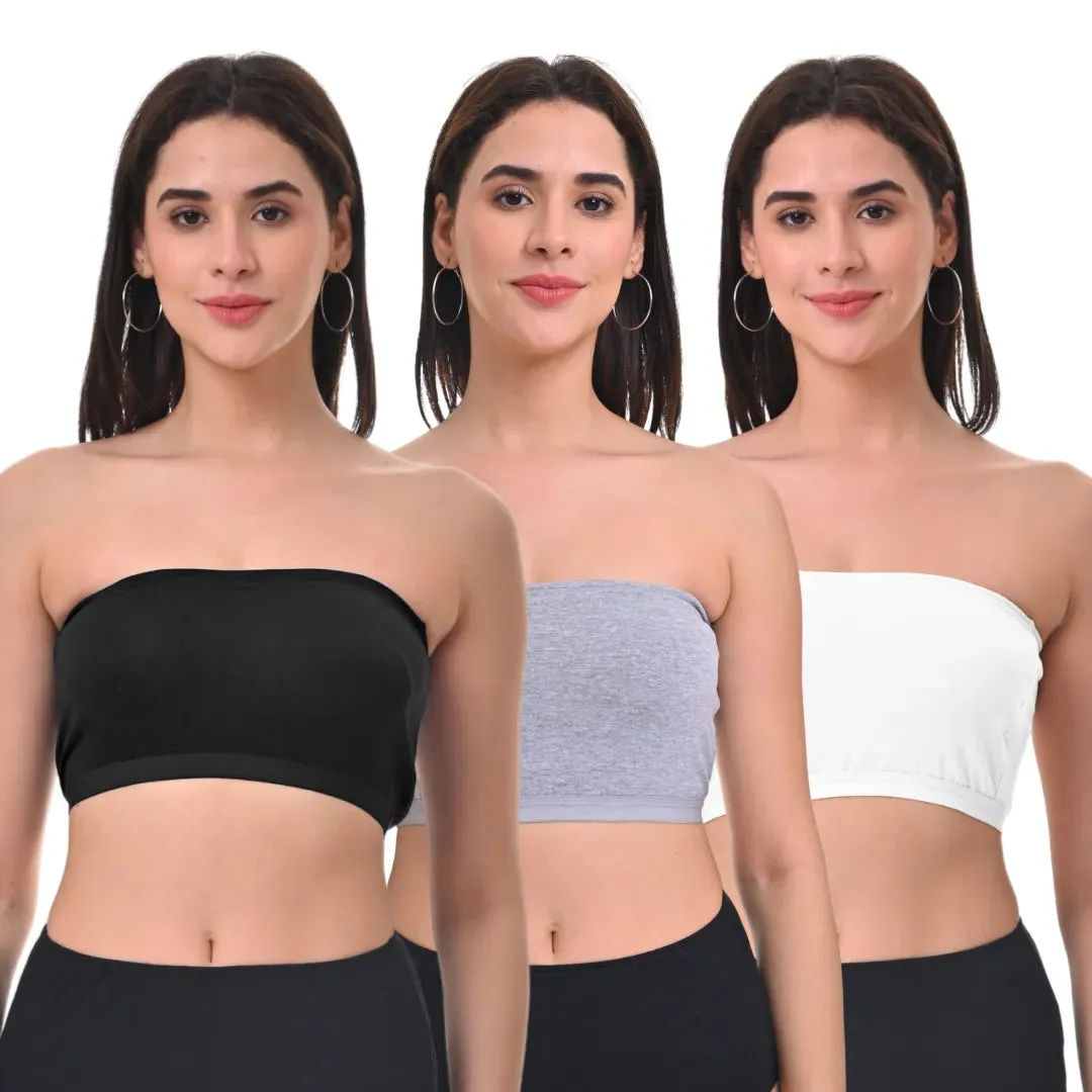 Bandeau/Tube Bra For Women | Strapless Bra | Silicone Anti-Slip Band | Triple Layer Front Panel | Conceals Visibility Of Nipples | Pack Of 3