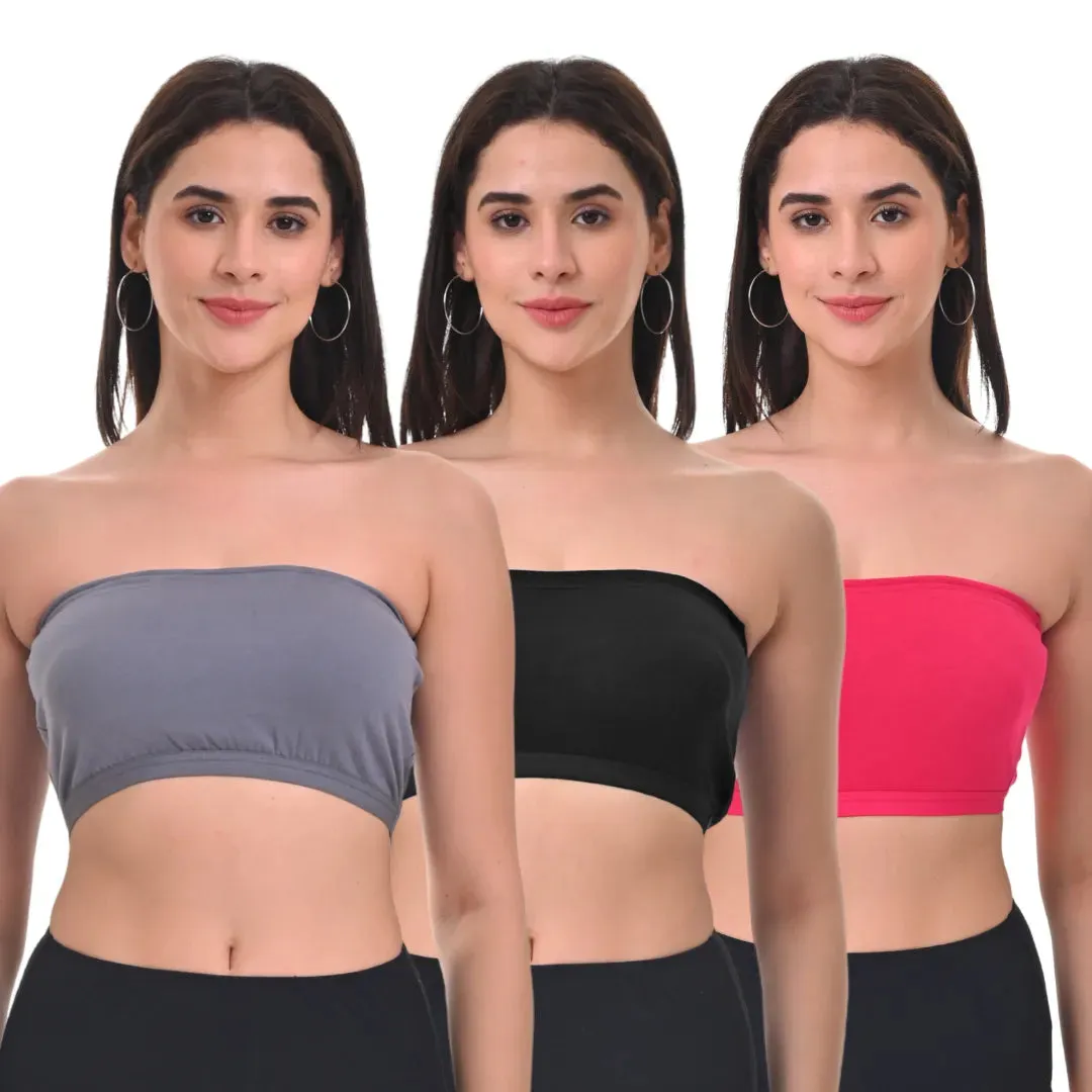 Bandeau/Tube Bra For Women | Strapless Bra | Silicone Anti-Slip Band | Triple Layer Front Panel | Conceals Visibility Of Nipples | Pack Of 3