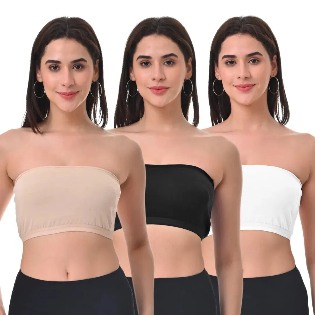 Bandeau/Tube Bra For Women | Strapless Bra | Silicone Anti-Slip Band | Triple Layer Front Panel | Conceals Visibility Of Nipples | Pack Of 3