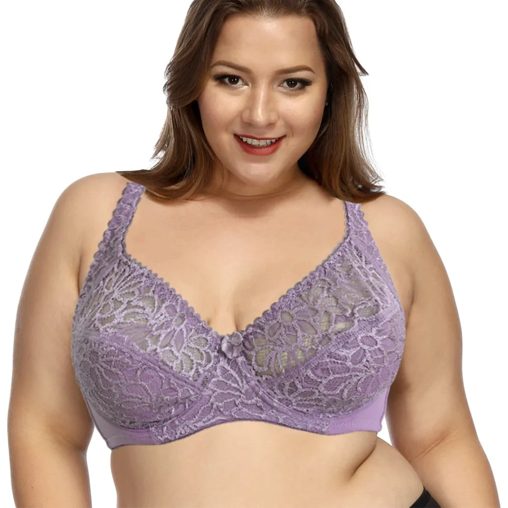 Breathable Sexy Women's Underwire Lace Bras With Embroidery Plus Size