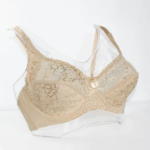 Breathable Sexy Women's Underwire Lace Bras With Embroidery Plus Size