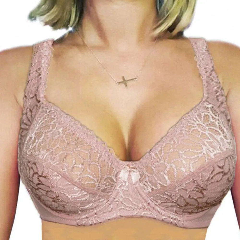 Breathable Sexy Women's Underwire Lace Bras With Embroidery Plus Size