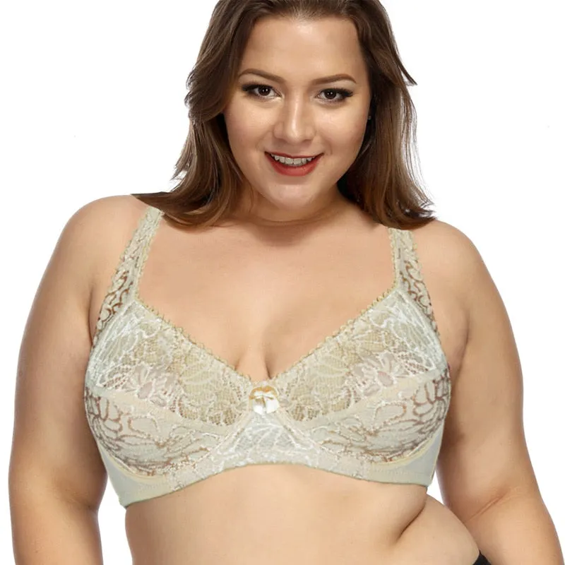 Breathable Sexy Women's Underwire Lace Bras With Embroidery Plus Size