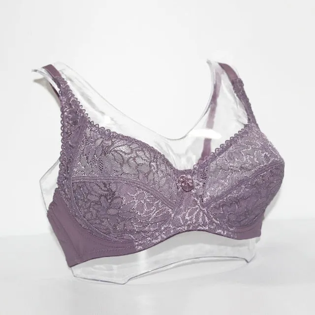 Breathable Sexy Women's Underwire Lace Bras With Embroidery Plus Size