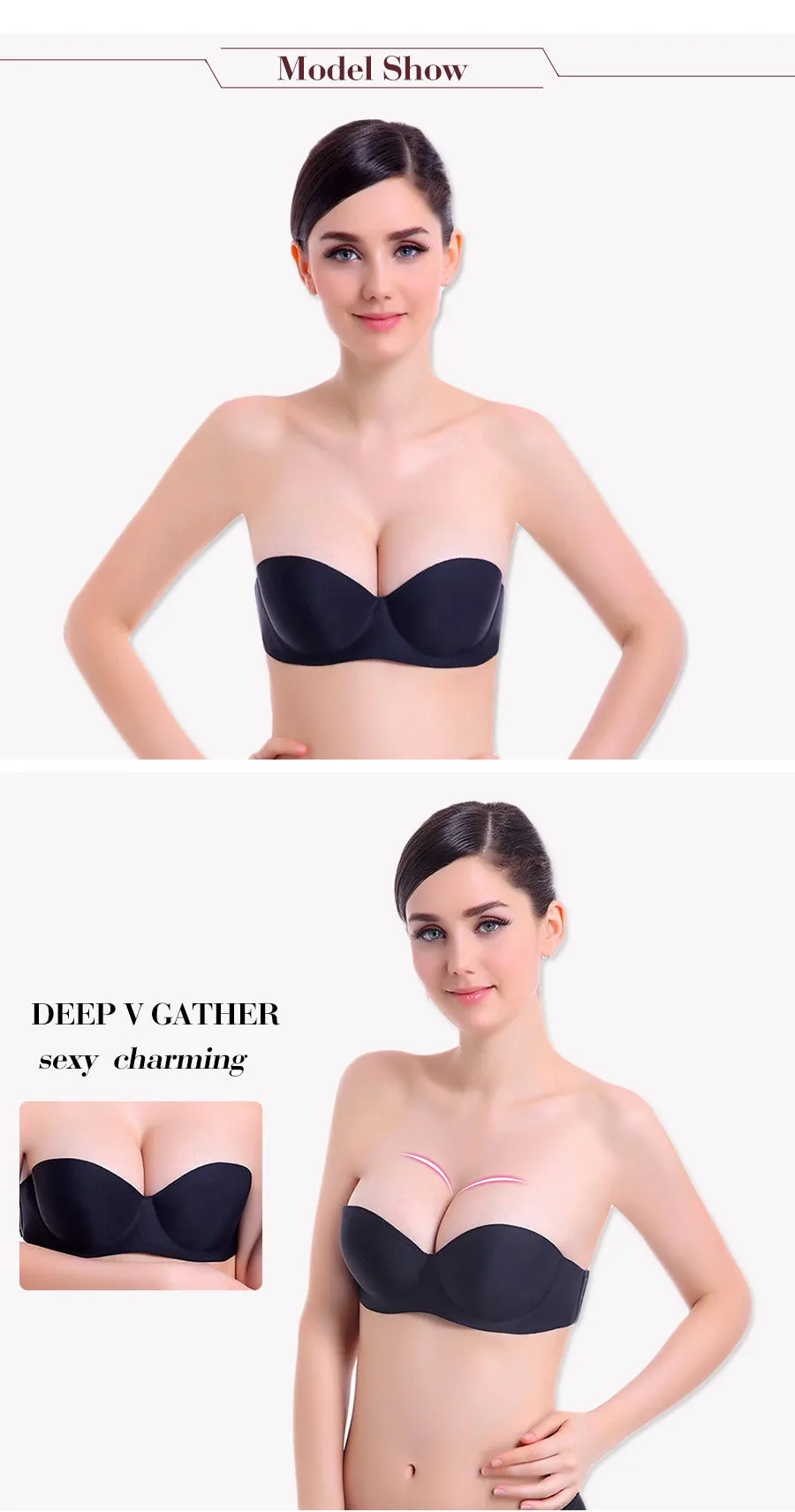 Comfortable Breathable Women's Strapless 1/2 Cup Magic Push Up Bra