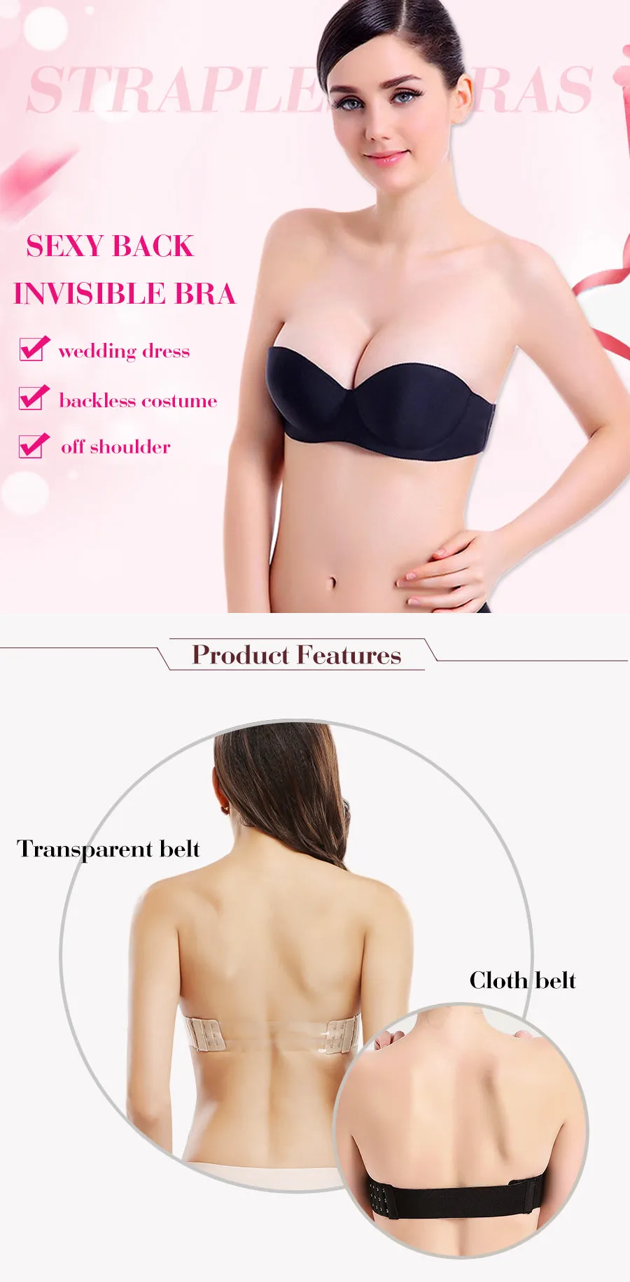 Comfortable Breathable Women's Strapless 1/2 Cup Magic Push Up Bra