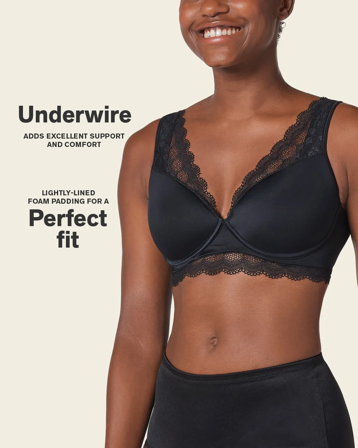 Deep Coverage Soft Lightly-Lined Lace Underwire Bra