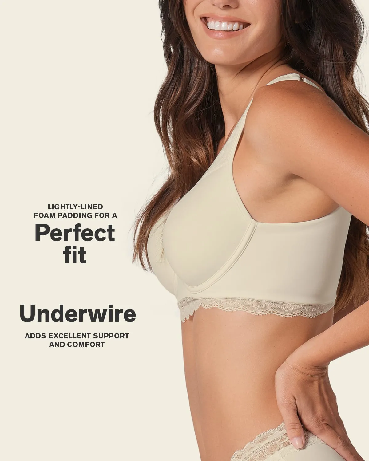 Deep Coverage Soft Lightly-Lined Lace Underwire Bra