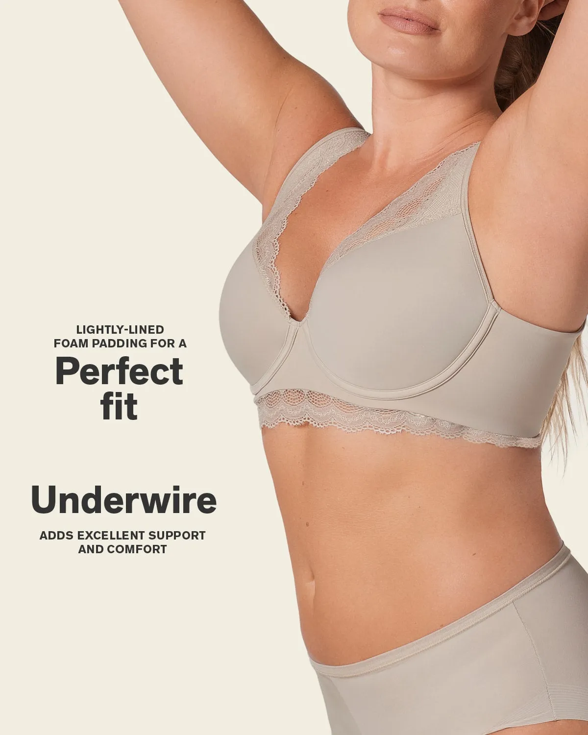 Deep Coverage Soft Lightly-Lined Lace Underwire Bra