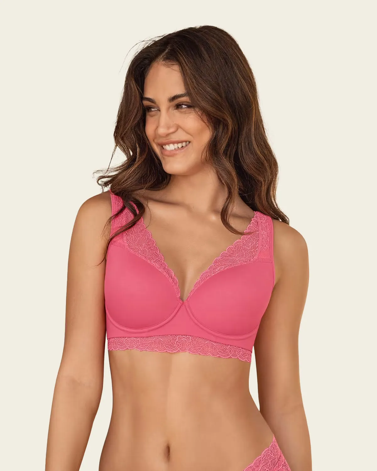 Deep Coverage Soft Lightly-Lined Lace Underwire Bra