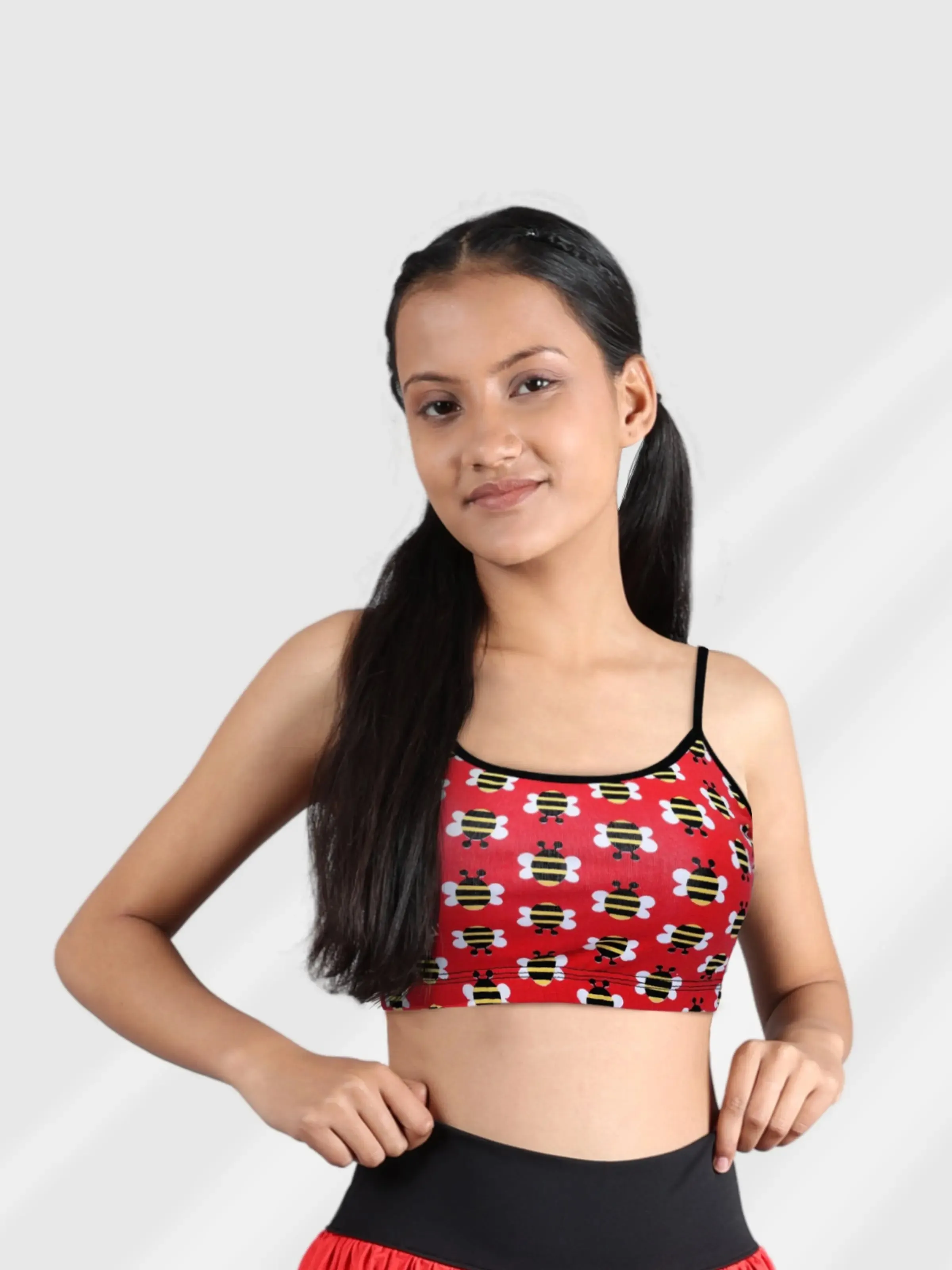 Double-layer Cotton Sports Bra | Thin Strap & Non Padded | Beginner Printed Bra