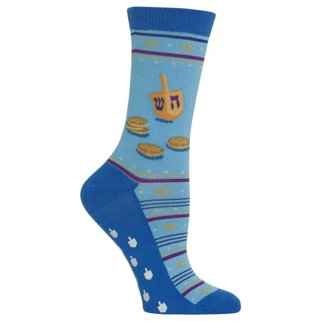 Dreidel and Gelt Non-Skid Socks Women's Crew Sock