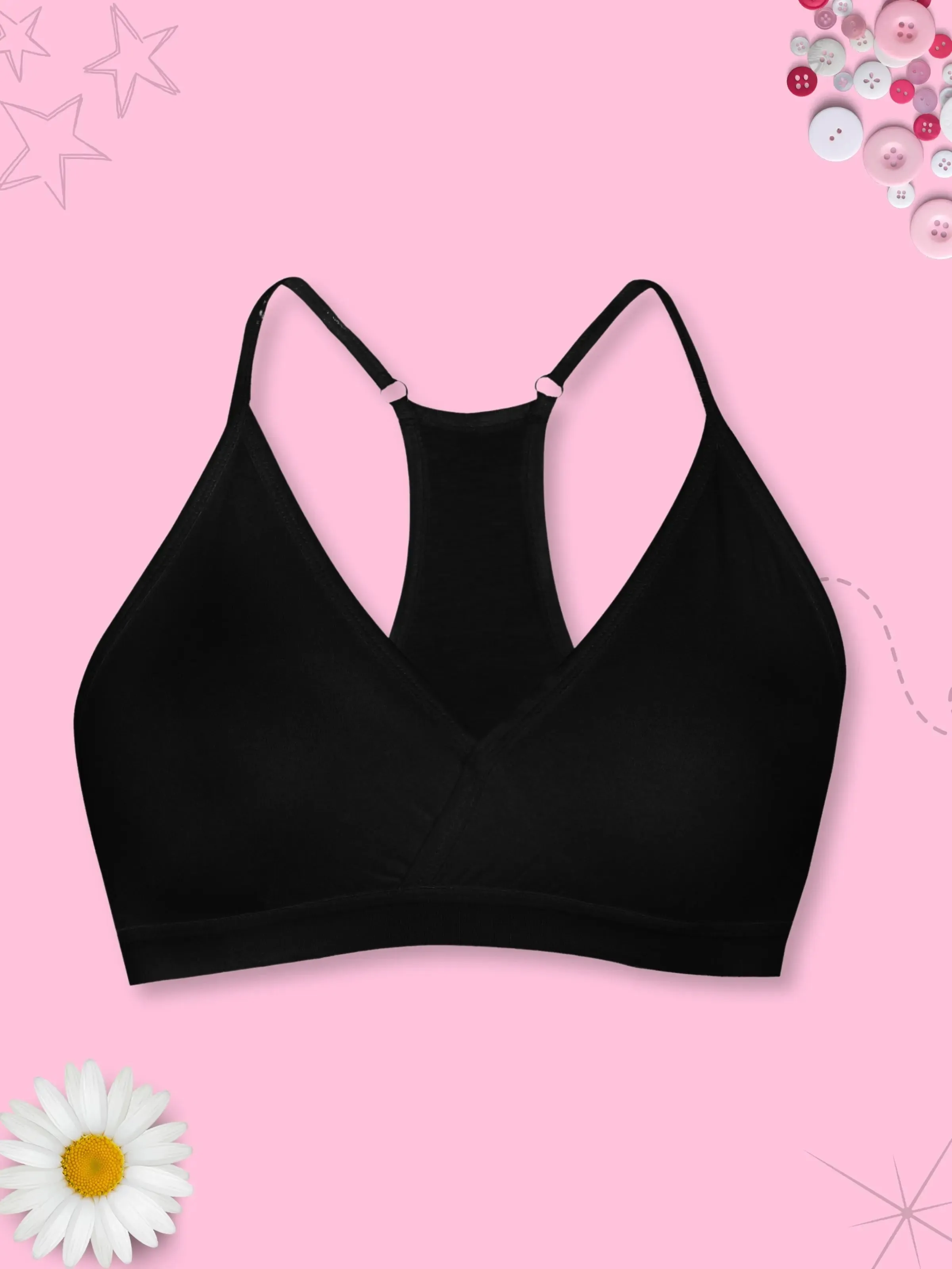 Everyday Black V-Neck Bra with Adjustable Straps & Removable Padding