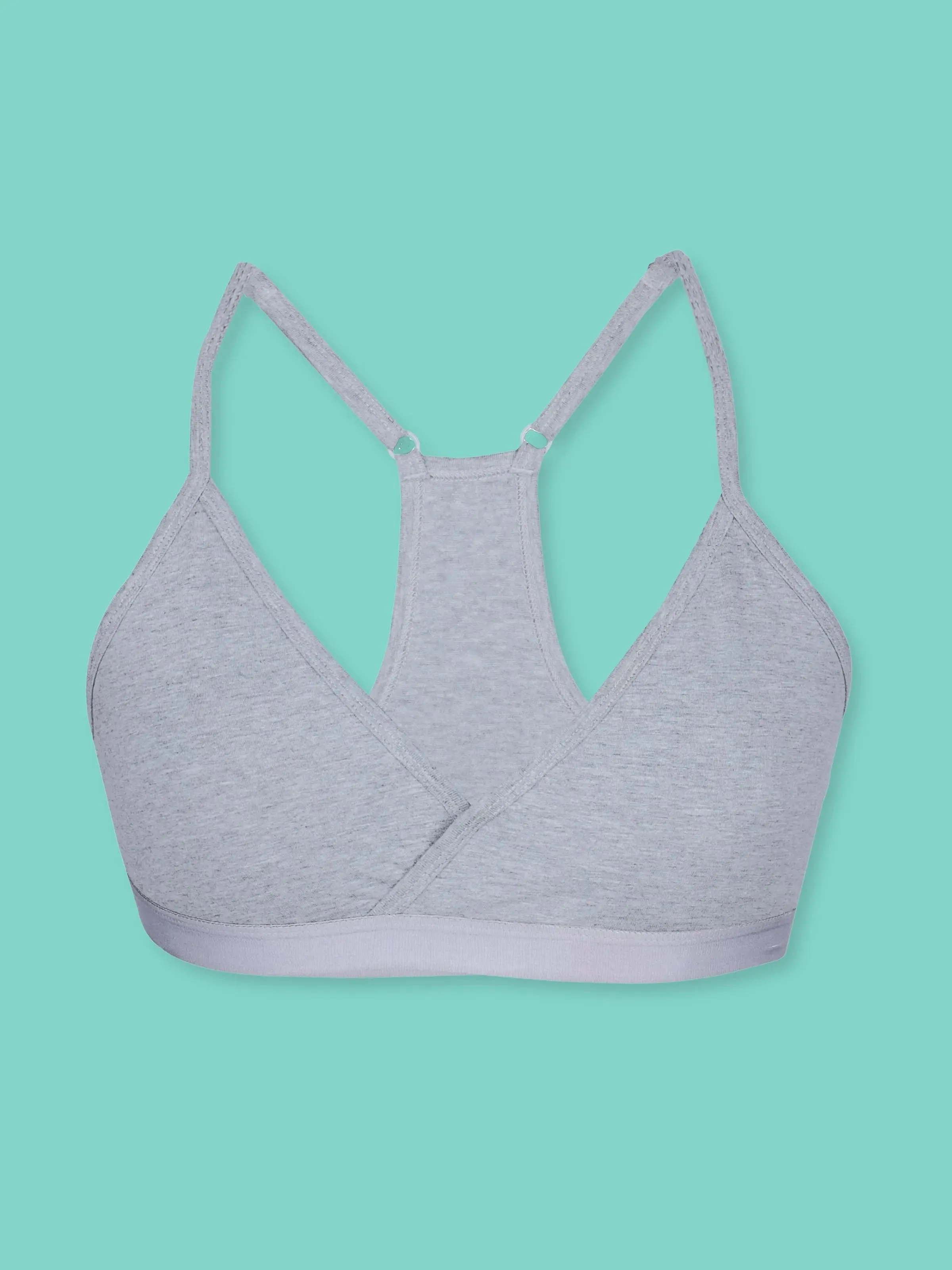 Everyday V-Neck Bra in Grey & White with Removable Padding & Adjustable Straps