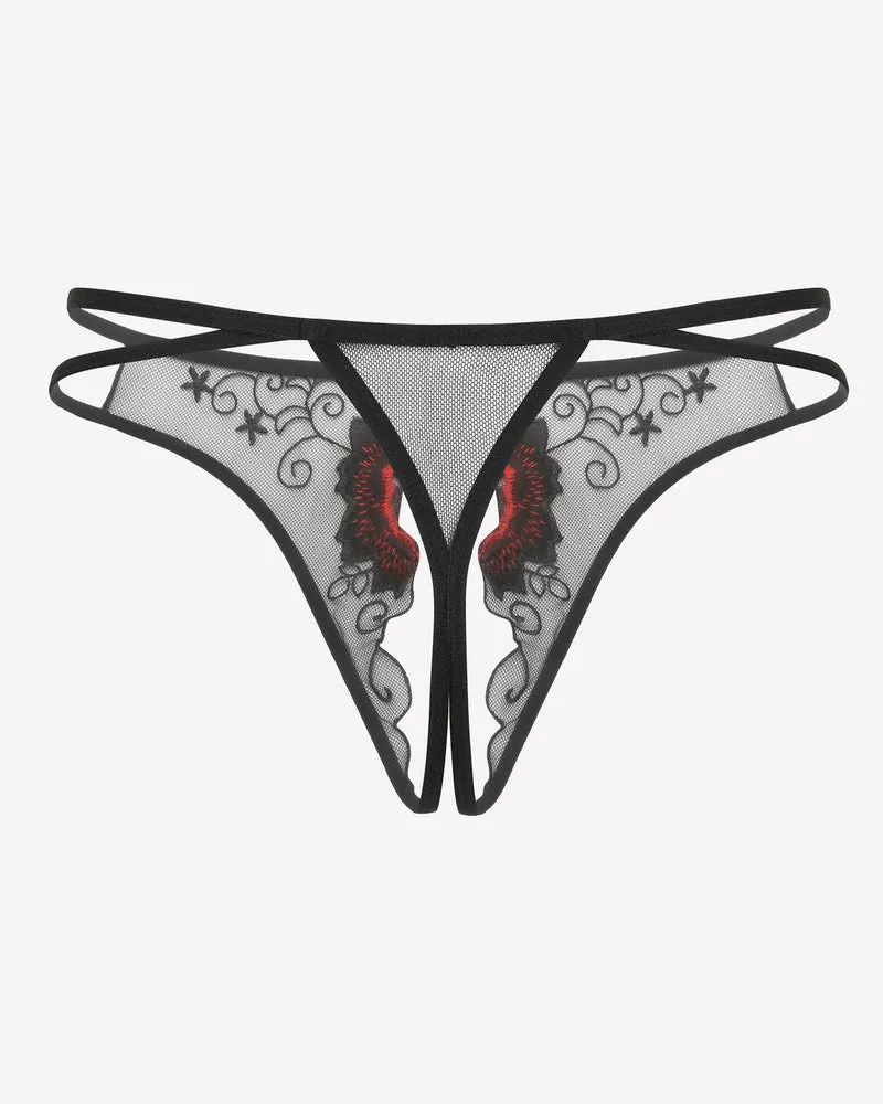 Floral Briefs Embroidered Thongs Panties