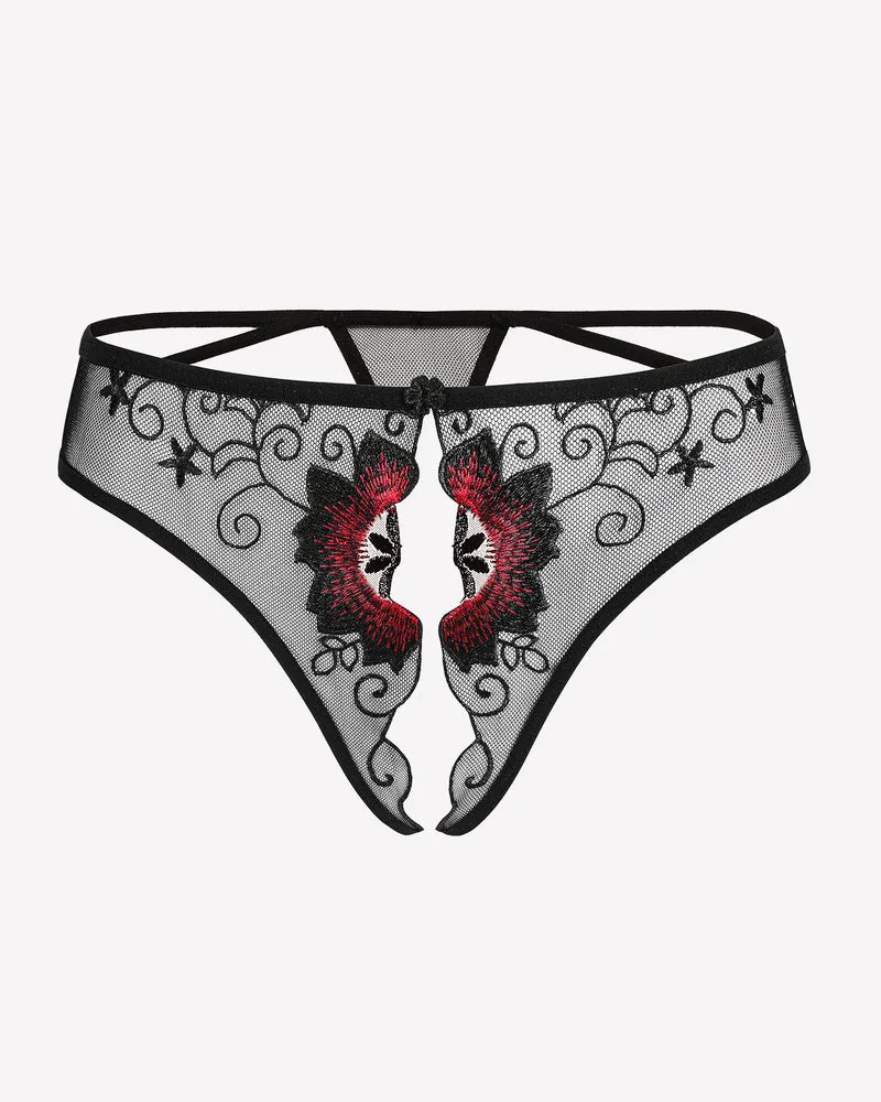 Floral Briefs Embroidered Thongs Panties