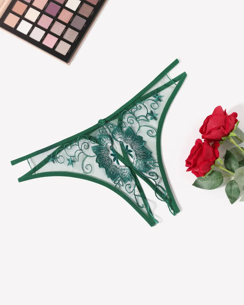 Floral Briefs Embroidered Thongs Panties