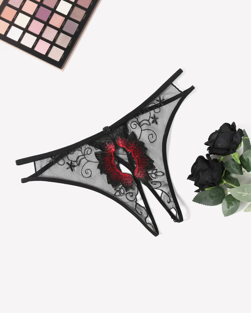 Floral Briefs Embroidered Thongs Panties