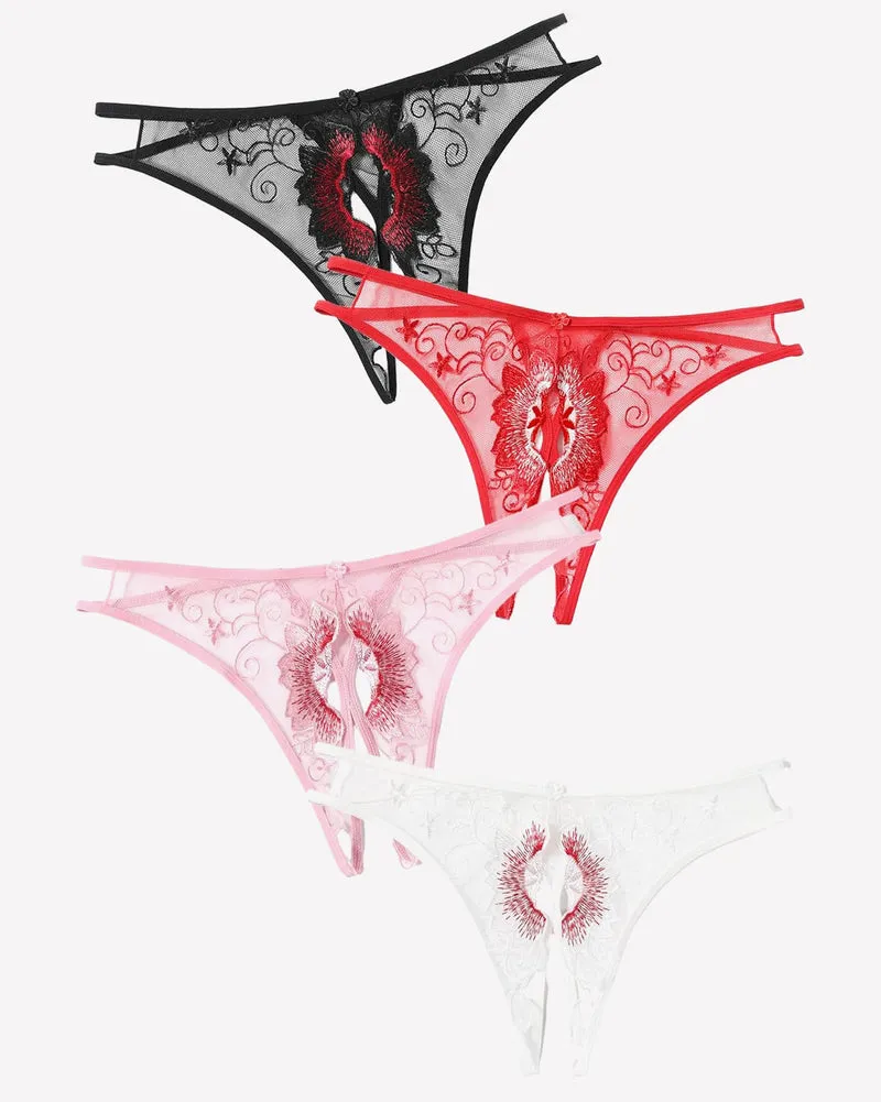 Floral Briefs Embroidered Thongs Panties