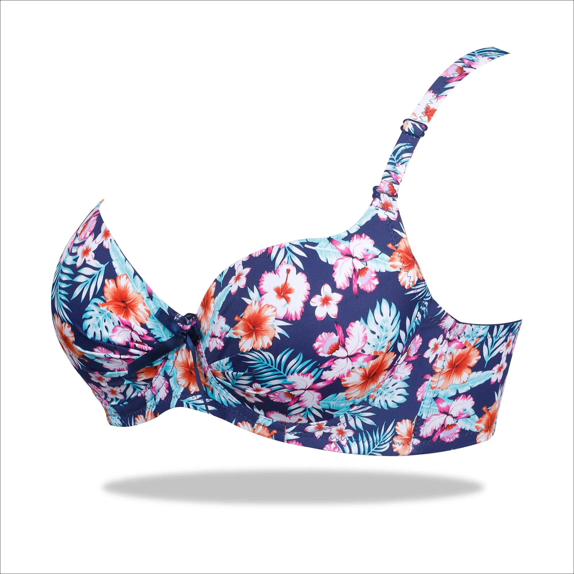 Floral Crinkled Bra - Padded with stretchable floral straps