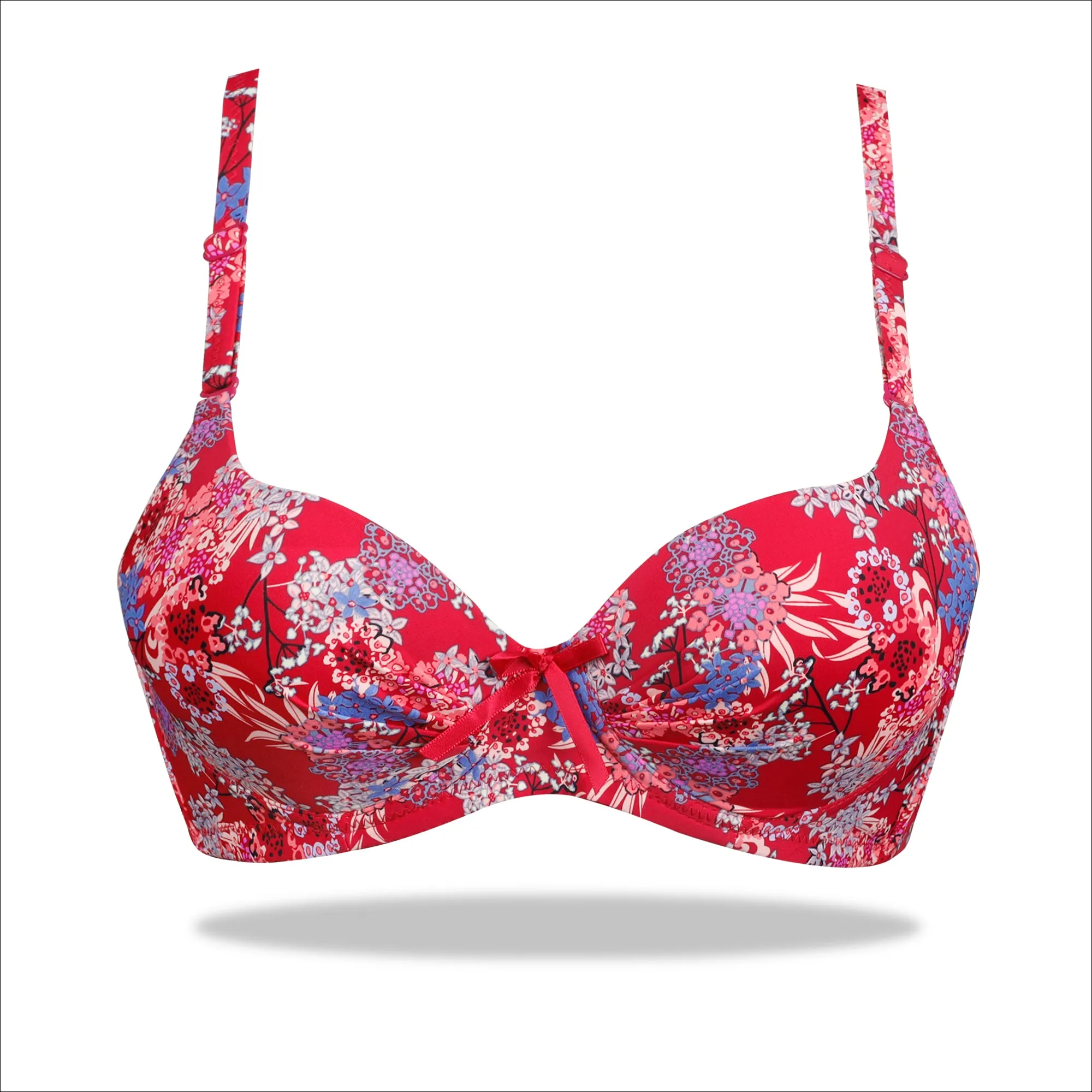 Floral Crinkled Bra - Padded with stretchable floral straps