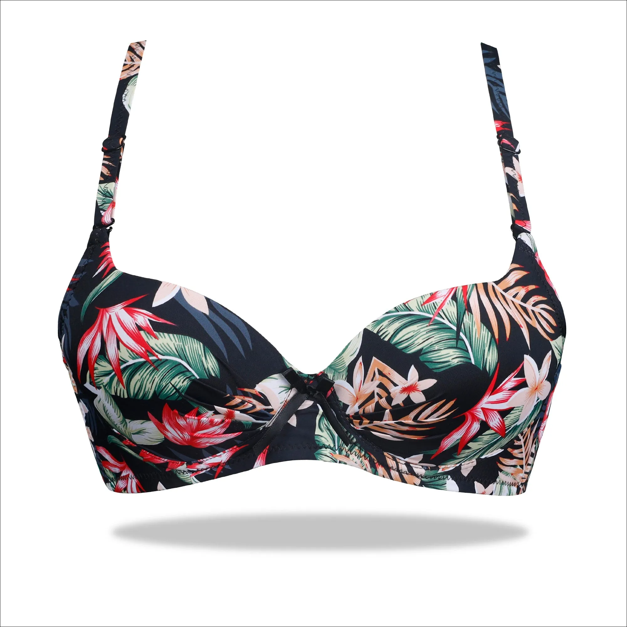 Floral Crinkled Bra - Padded with stretchable floral straps