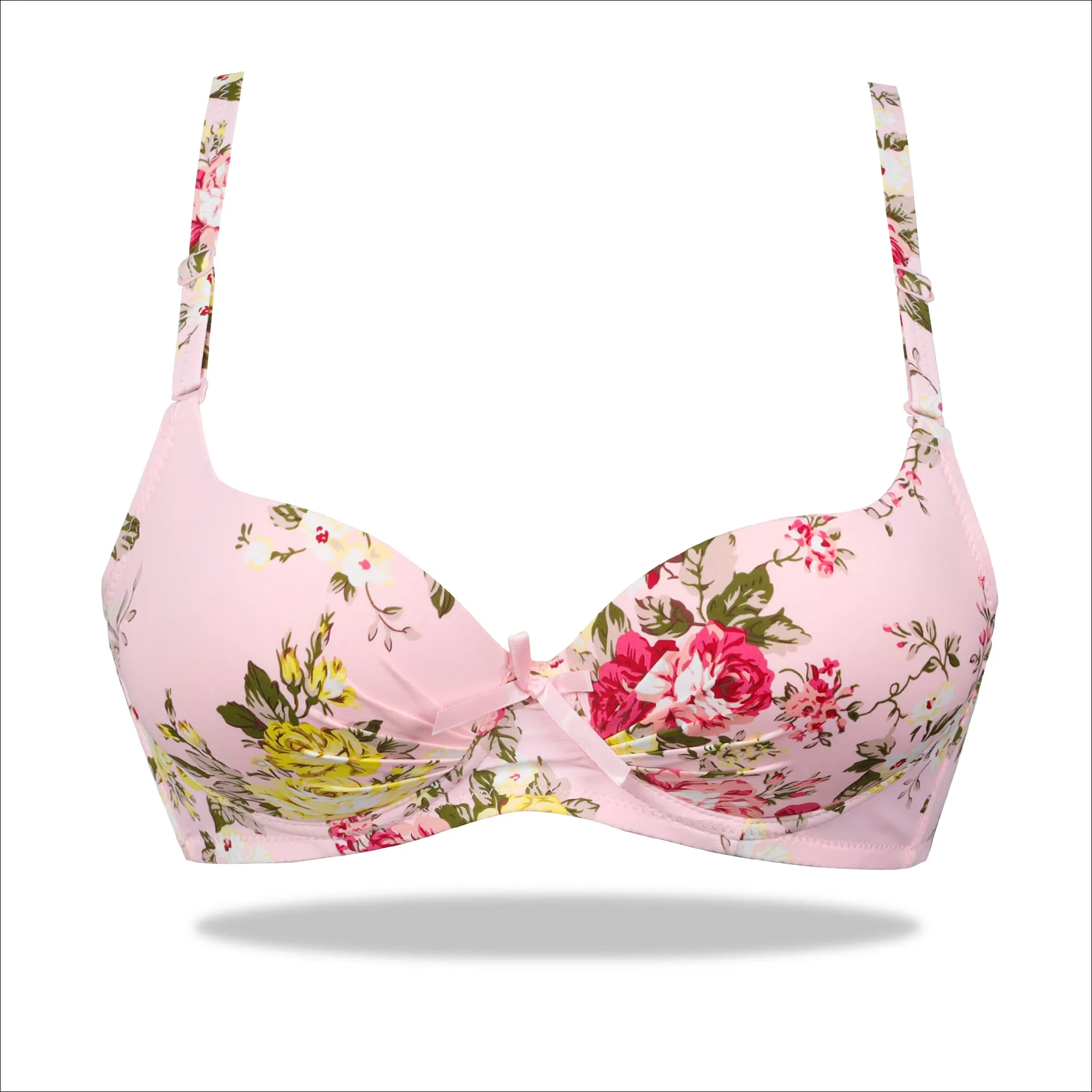 Floral Crinkled Bra - Padded with stretchable floral straps