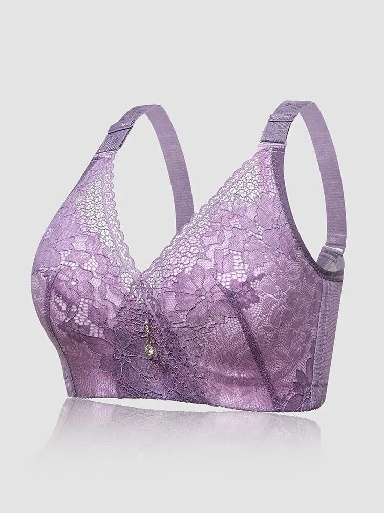 Floral Lace Trim Wireless Breathable Full Cup Soft Bras