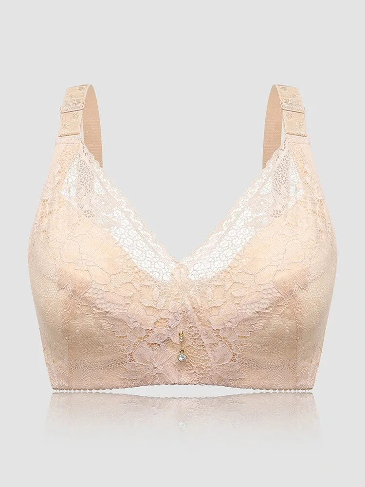 Floral Lace Trim Wireless Breathable Full Cup Soft Bras