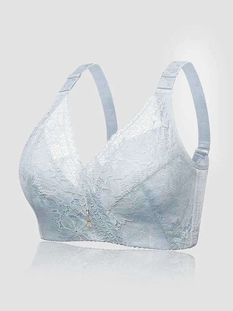 Floral Lace Trim Wireless Breathable Full Cup Soft Bras