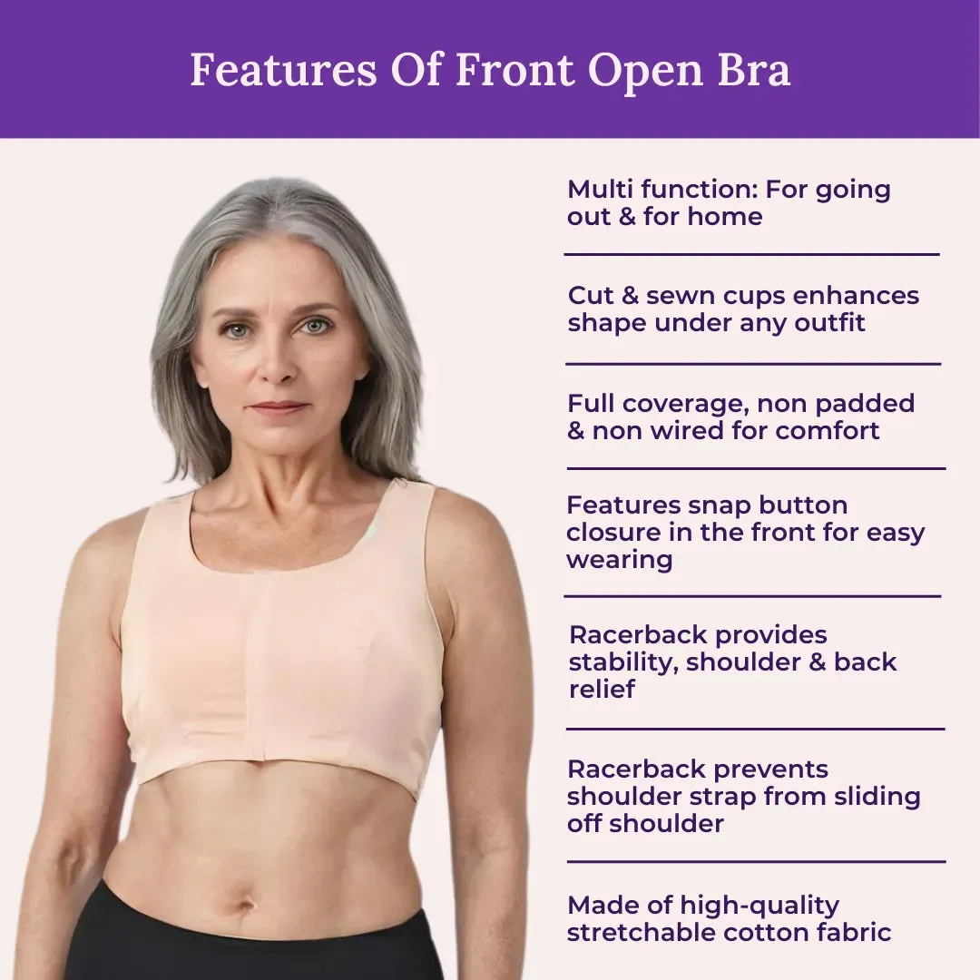 Front Open Bra For Elderly | Non Padded | Non Wired | Racerback | Full Coverage | 2 Pack