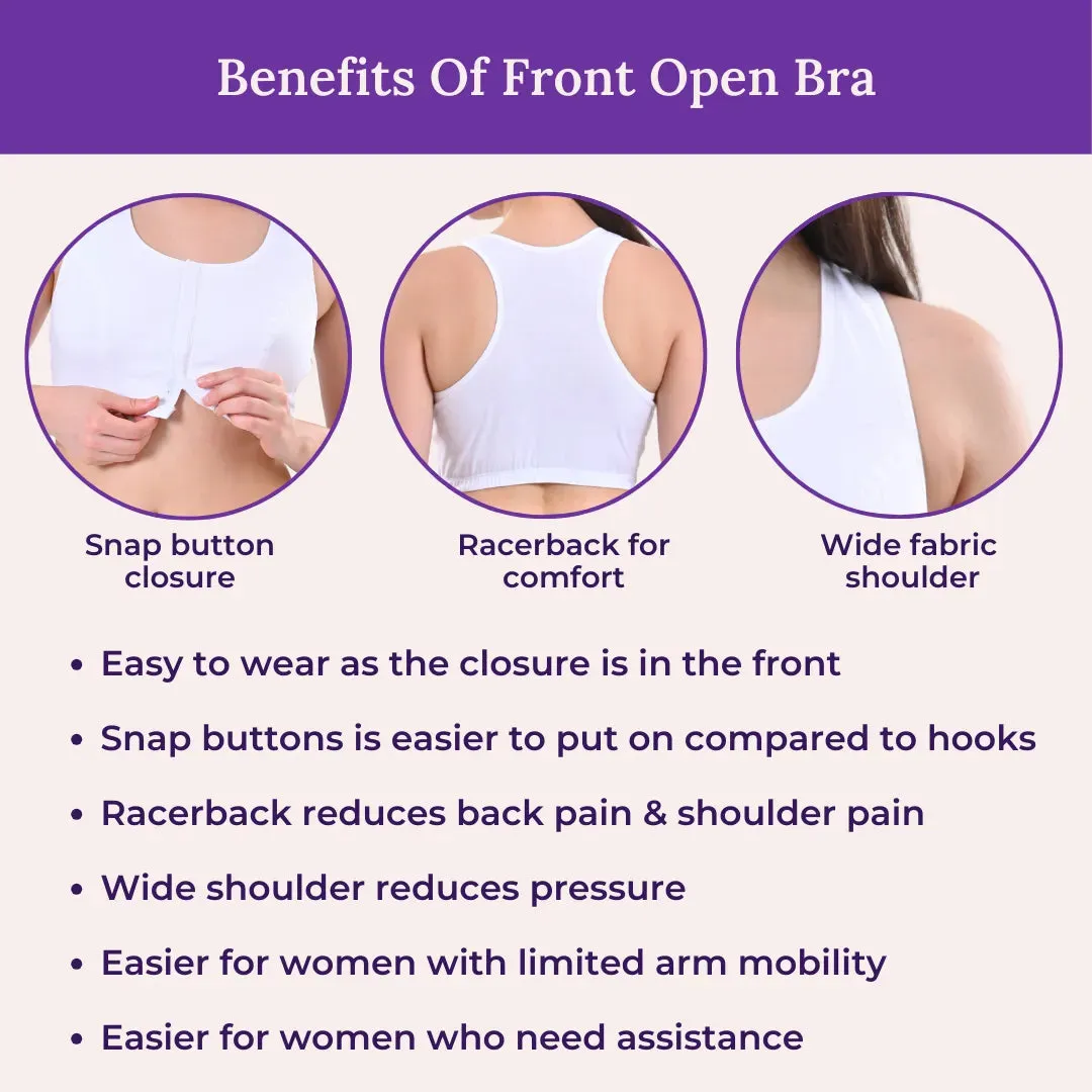 Front Open Bra For Elderly | Non Padded | Non Wired | Racerback | Full Coverage | 2 Pack