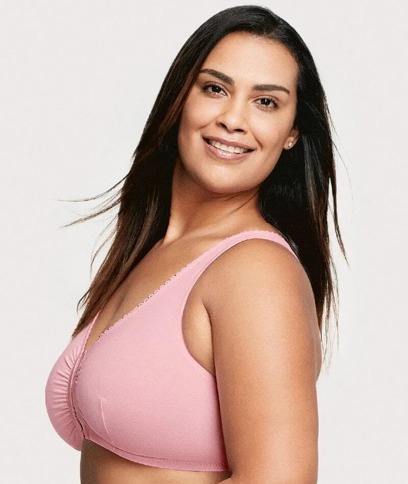 Glamorise Front-Closure Cotton T-Back Wire-Free Comfort Bra - Pink Blush