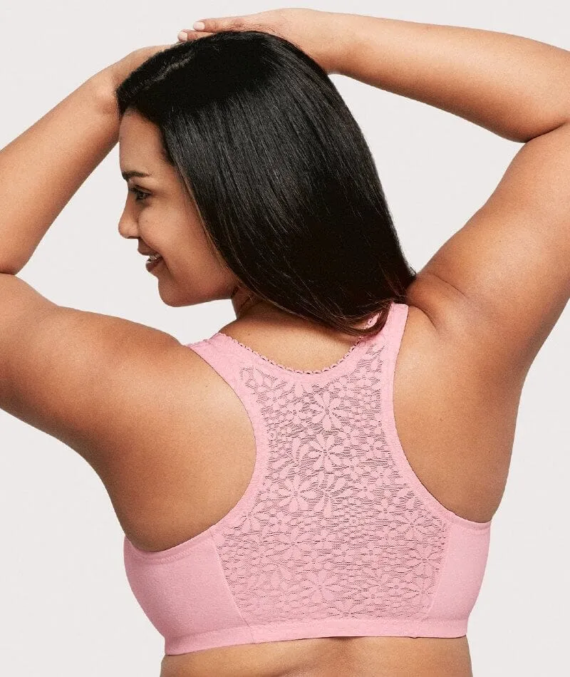 Glamorise Front-Closure Cotton T-Back Wire-Free Comfort Bra - Pink Blush