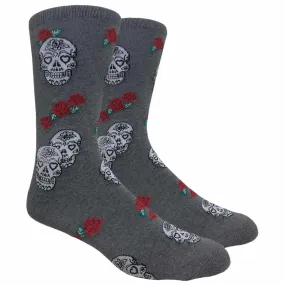 Gray Sugar Roses Crew Socks