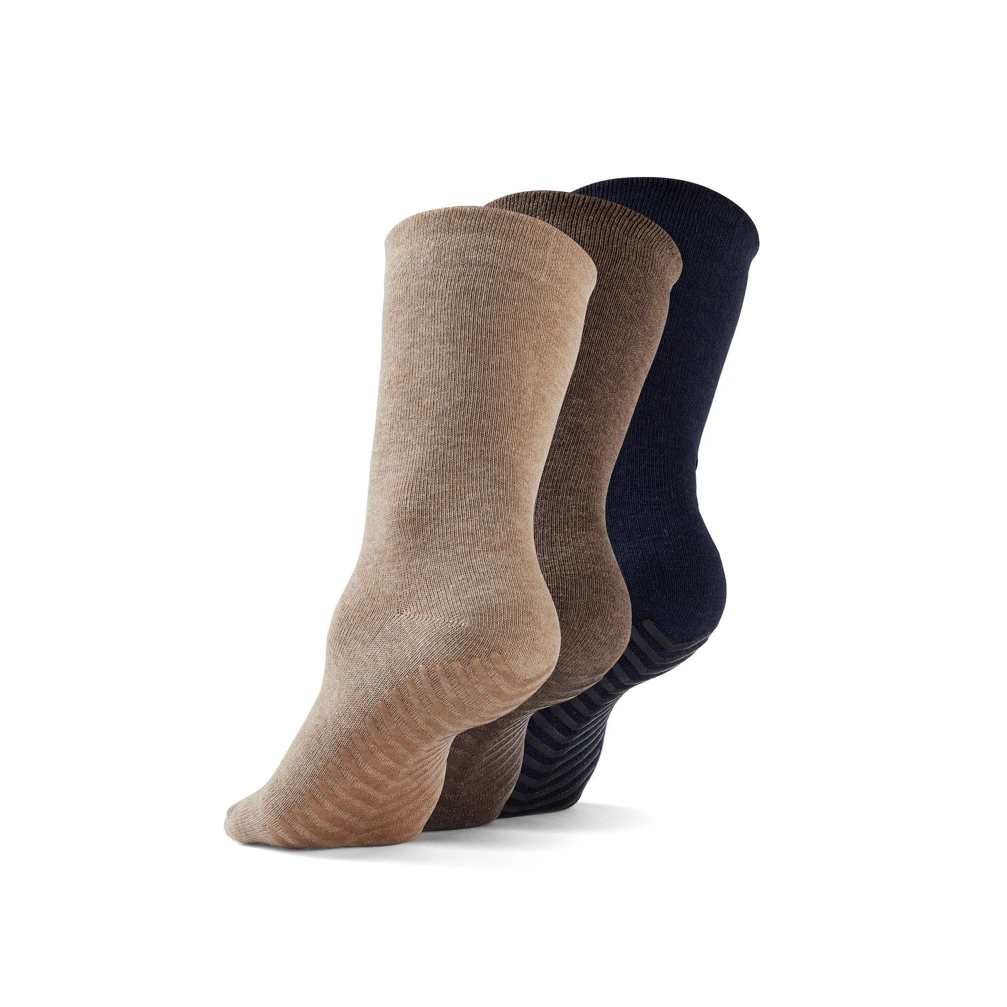 Gripjoy Socks Men's Original Crew Non-Slip Socks Navy/Brown/Tan (3 Pair Pack)