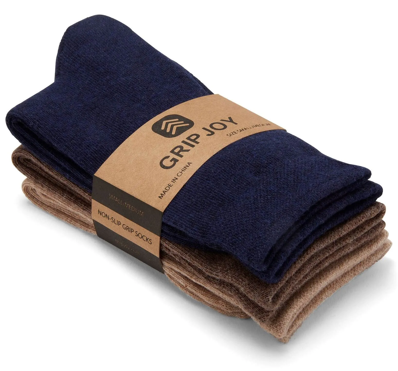 Gripjoy Socks Men's Original Crew Non-Slip Socks Navy/Brown/Tan (3 Pair Pack)