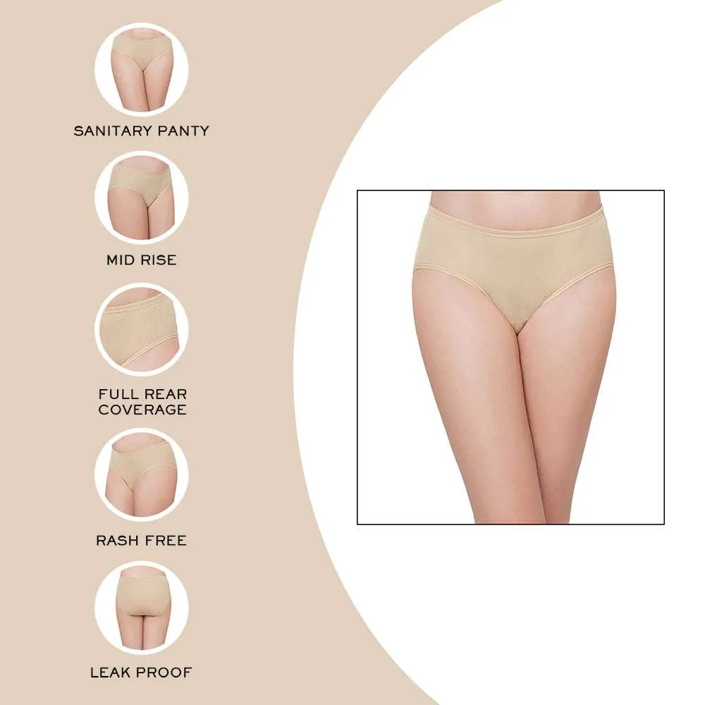 Hygieni Mid Waist Full Coverage Day Wear High Absorbency Period Panty - Beige