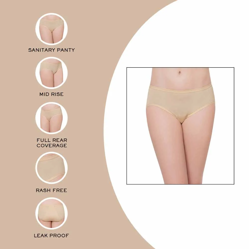 Hygieni Mid Waist Full Coverage Night Wear High Absorbency Period Panty - Beige