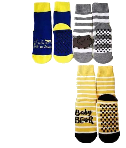 Kids Slipper Socks with Non-Slip Grip Pads - Assorted Pack of 3