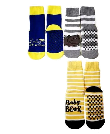 Kids Slipper Socks with Non-Slip Grip Pads - Assorted Pack of 3